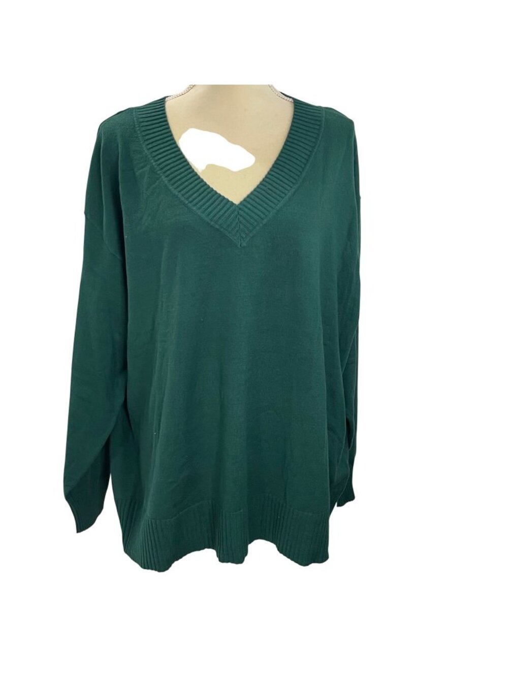 Lane Bryant V-Neck Sweater Women's Plus Size 22/24 Green Rayon Blend Long Sleeve